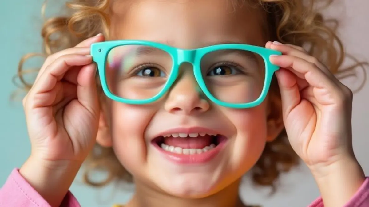Enfant souriant portant des lunettes de vue colorées